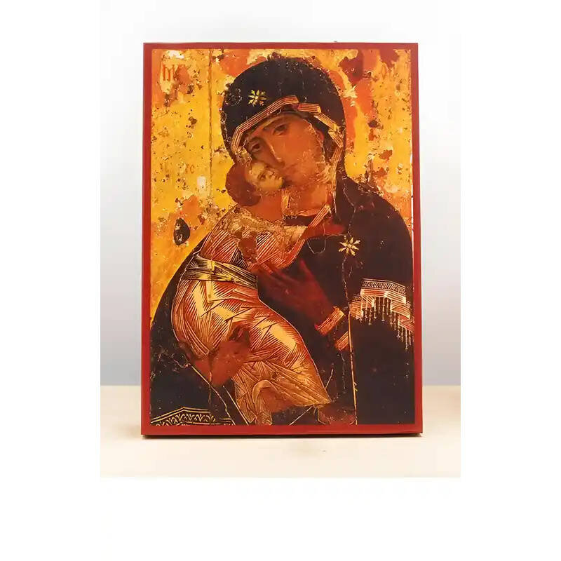 Εικόνα Ορθοδοξίας με περίγραμμα χρυσό σε ξύλο Φλαμουρίας  με  βάση Παναγία του Βλαδίμηρου με τον Ιησού, Ξύλινη Χειροποίητη Εικόνα Ελληνικού Βυζαντινού Στυλ τοίχου Κρεμασμένη σε ξύλινη πλάκα Θρησκευτικό θέμα Χειροποίητη Ελληνορθόδοξη εικόνα του Ιησού Χριστού, Κρεμαστή πλάκα βυζαντινής τέχνης, χριστιανική τέχνη Διάσταση 10x7 cm (3,9 x 2,8 ίντσες)  INTRAEK-11078