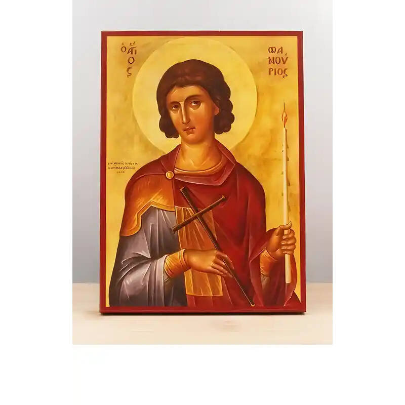 Εικόνα Ορθοδοξίας με περίγραμμα χρυσό σε ξύλο Φλαμουρίας  με  βάση Άγιος Φανούριος ο Νεοφανής, Ξύλινη Χειροποίητη Εικόνα Ελληνικής Κορυφαίας Βυζαντινής Στυλ Κρεμασμένη σε ξύλινη πλάκα Χειροποίητη Ελληνορθόδοξη εικόνα του Ιησού Χριστού, Κρεμαστή πλάκα βυζαντινής τέχνης, χριστιανική τέχνη Δίασταση 50x40 cm (19,7 x 15,8)  INTRAEK-11342111069