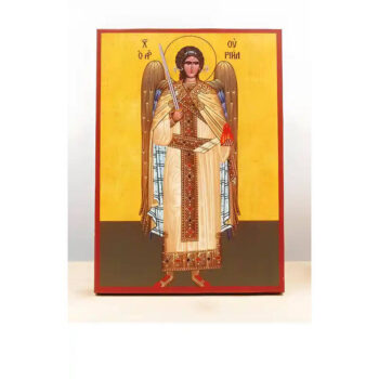Εικόνα Ορθοδοξίας με περίγραμμα χρυσό σε ξύλο Φλαμουρίας  με  βάση Αρχάγγελος Ουριήλ Ολόσωμο, Ξύλινη Χειροποίητη Εικόνα Ελληνικού Premium Βυζαντινού Στυλ Κρεμασμένο σε ξύλινη πλάκα Θρησκευτικό θέμα Χειροποίητη Ελληνορθόδοξη εικόνα του Ιησού Χριστού, Κρεμαστή πλάκα βυζαντινής τέχνης, χριστιανική τέχνη Διάσταση 40x30 cm (15,8 x 11,8 ίντσες)  INTRAEK-2111066 - Image 1