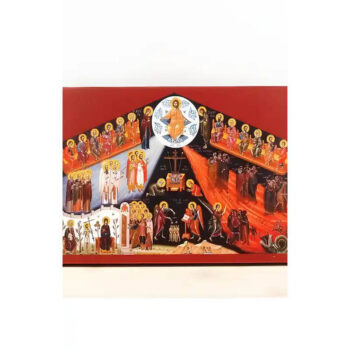 Εικόνα Ορθοδοξίας με περίγραμμα χρυσό σε ξύλο Φλαμουρίας  με  βάση The Last Judgment, Ξύλινη Χειροποίητη Εικόνα Ελληνικού Premium Βυζαντινού Στυλ Κρεμασμένο σε ξύλινη πλάκα Θρησκευτικό θέμα Χειροποίητη Ελληνορθόδοξη εικόνα του Ιησού Χριστού, Κρεμαστή πλάκα βυζαντινής τέχνης, χριστιανική τέχνη 45x35 cm (17,7 x 13,8 ίντσες)  INTRAEK-342111062 - Image 1