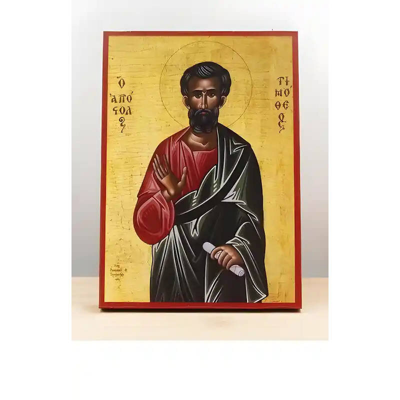 Εικόνα Ορθοδοξίας με περίγραμμα χρυσό σε ξύλο Φλαμουρίας  με  βάση Άγιος Απόστολος Τιμόθεος, Ξύλινη Χειροποίητη Εικόνα Ελληνικής Premium Βυζαντινού Στυλ Κρεμαστή σε ξύλινη πλάκα Θρησκευτικό θέμα Χειροποίητη Ελληνορθόδοξη εικόνα του Ιησού Χριστού, Κρεμαστή πλάκα βυζαντινής τέχνης, χριστιανική τέχνη Διάσταση 26x20 cm (10,2 x 7,9 ίντσες)  INTRAEK-22611054