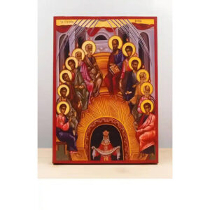 Εικόνα Ορθοδοξίας με περίγραμμα χρυσό σε ξύλο Φλαμουρίας  με  βάση Πεντηκοστή, Ξύλινη Χειροποίητη Εικόνα Ελληνικής Premium Βυζαντινού Στυλ Κρεμαστή σε ξύλινη πλάκα Χειροποίητη Ελληνορθόδοξη εικόνα του Ιησού Χριστού, Κρεμαστή πλάκα βυζαντινής τέχνης, χριστιανική τέχνη 45x35 cm (17,7 x 13,8 ίντσες)  INTRAEK-342111050