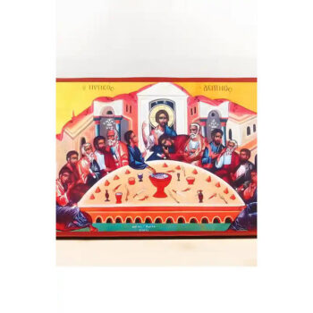 Εικόνα Ορθοδοξίας με περίγραμμα χρυσό σε ξύλο Φλαμουρίας  με  βάση Ο Μυστικός Δείπνος, Ξύλινη Χειροποίητη Εικόνα Ελληνικού Premium Βυζαντινού Στυλ Κρεμασμένο σε ξύλινη πλάκα Θρησκευτικό θέμα Χειροποίητη Ελληνορθόδοξη εικόνα του Ιησού Χριστού, Κρεμαστή πλάκα βυζαντινής τέχνης, χριστιανική τέχνη Διάσταση 40x30 cm (15,8 x 11,8 ίντσες)  INTRAEK-2111048 - Image 1