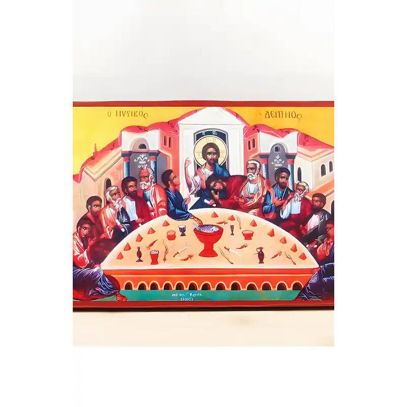 Εικόνα Ορθοδοξίας με περίγραμμα χρυσό σε ξύλο Φλαμουρίας  με  βάση Ο Μυστικός Δείπνος, Ξύλινη Χειροποίητη Εικόνα Ελληνικού Premium Βυζαντινού Στυλ Κρεμασμένο σε ξύλινη πλάκα Θρησκευτικό θέμα Χειροποίητη Ελληνορθόδοξη εικόνα του Ιησού Χριστού, Κρεμαστή πλάκα βυζαντινής τέχνης, χριστιανική τέχνη Δίασταση 50x40 cm (19,7 x 15,8)  INTRAEK-11342111048
