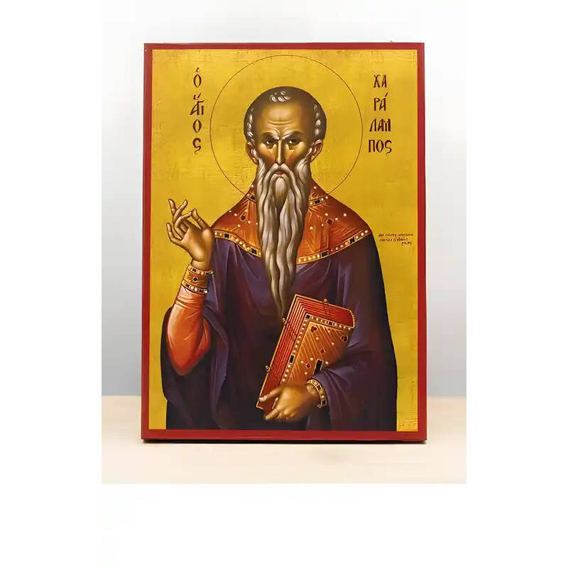 Εικόνα Ορθοδοξίας με περίγραμμα χρυσό σε ξύλο Φλαμουρίας  με  βάση Άγιος Χαράλαμπος, Ξύλινη Χειροποίητη Εικόνα Ελληνικού Premium Βυζαντινού Στυλ Κρεμαστή σε ξύλινη πλάκα Θρησκευτικό θέμα Χειροποίητη Ελληνορθόδοξη εικόνα του Ιησού Χριστού, Κρεμαστή πλάκα βυζαντινής τέχνης, χριστιανική τέχνη Δίασταση 50x40 cm (19,7 x 15,8)  INTRAEK-11342111042