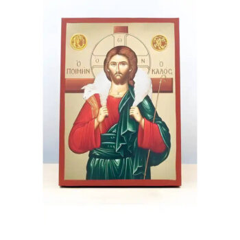 Εικόνα Ορθοδοξίας με περίγραμμα χρυσό σε ξύλο Φλαμουρίας  με  βάση Ιησούς Χριστός ο Καλός Ποιμένας, Ξύλινη Χειροποίητη Εικόνα μεΨηφιακή Εκτύπωση Ελληνικού Premium Βυζαντινού Στυλ Κρεμασμένο σε ξύλινη πλάκα Θρησκευτικό Θέμα Χειροποίητη Ελληνορθόδοξη εικόνα του Ιησού Χριστού, Κρεμαστή πλάκα βυζαντινής τέχνης, χριστιανική τέχνη 45x35 cm (17,7 x 13,8 ίντσες)  INTRAEK-342111041 - Image 1