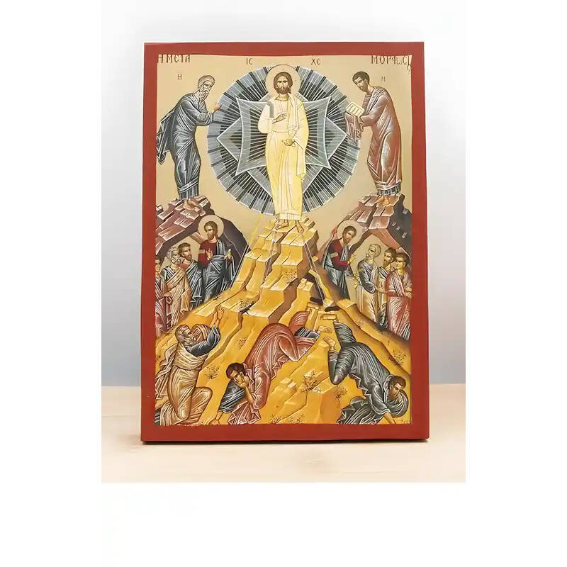 Εικόνα Ορθοδοξίας με περίγραμμα χρυσό σε ξύλο Φλαμουρίας  με  βάση Μεταμόρφωση του Ιησού Χριστού "Μεταμόρφωση", Ξύλινη Χειροποίητη Εικόνα με Φύλλο Χρυσού Ελληνικού Βυζαντινού Στυλ Κρεμαστή σε Ξυλόπλακα Χειροποίητη Ελληνορθόδοξη εικόνα του Ιησού Χριστού, Κρεμαστή πλάκα βυζαντινής τέχνης, χριστιανική τέχνη Δίασταση 50x40 cm (19,7 x 15,8)  INTRAEK-11342111036