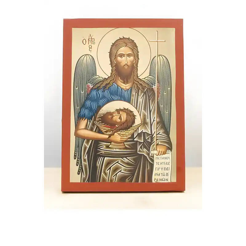 Εικόνα Ορθοδοξίας με περίγραμμα χρυσό σε ξύλο Φλαμουρίας  με  βάση Άγιος Ιωάννης ο Βαπτιστής, Ξύλινη χειροποίητη εικόνα μεΨηφιακή Εκτύπωση θρησκευτικό θέμα Ελληνικό Premium Βυζαντινού ύφους Χειροποίητη Ελληνορθόδοξη εικόνα του Ιησού Χριστού, Κρεμαστή πλάκα βυζαντινής τέχνης, χριστιανική τέχνη Διάσταση 26x20 cm (10,2 x 7,9 ίντσες)  INTRAEK-22611035