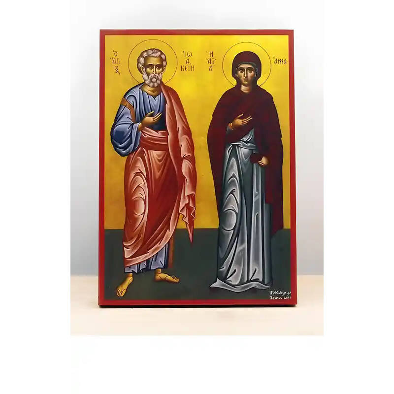 Εικόνα Ορθοδοξίας με περίγραμμα χρυσό σε ξύλο Φλαμουρίας  με  βάση Άγιοι Ιωακείμ και Άννα, Ξύλινη Χειροποίητη Εικόνα Ελληνικής Premium Βυζαντινού Στυλ Κρεμασμένη σε ξύλινη πλάκα Χειροποίητη Ελληνορθόδοξη εικόνα του Ιησού Χριστού, Κρεμαστή πλάκα βυζαντινής τέχνης, χριστιανική τέχνη Δίασταση 50x40 cm (19,7 x 15,8)  INTRAEK-11342111032