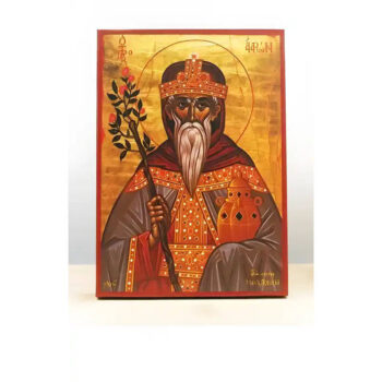 Εικόνα Ορθοδοξίας με περίγραμμα χρυσό σε ξύλο Φλαμουρίας  με  βάση Άγιος Προφήτης Ααρών, Ξύλινη Χειροποίητη Εικόνα Ελληνικού Βυζαντινού Στυλ Κρεμαστή σε ξύλινη πλάκα Θρησκευτικό θέμα Χειροποίητη Ελληνορθόδοξη εικόνα του Ιησού Χριστού, Κρεμαστή πλάκα βυζαντινής τέχνης, χριστιανική τέχνη 45x35 cm (17,7 x 13,8 ίντσες)  INTRAEK-342111027 - Image 1