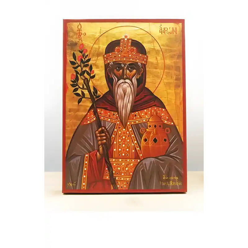Εικόνα Ορθοδοξίας με περίγραμμα χρυσό σε ξύλο Φλαμουρίας  με  βάση Άγιος Προφήτης Ααρών, Ξύλινη Χειροποίητη Εικόνα Ελληνικού Βυζαντινού Στυλ Κρεμαστή σε ξύλινη πλάκα Θρησκευτικό θέμα Χειροποίητη Ελληνορθόδοξη εικόνα του Ιησού Χριστού, Κρεμαστή πλάκα βυζαντινής τέχνης, χριστιανική τέχνη Διάσταση 10x7 cm (3,9 x 2,8 ίντσες)  INTRAEK-11027