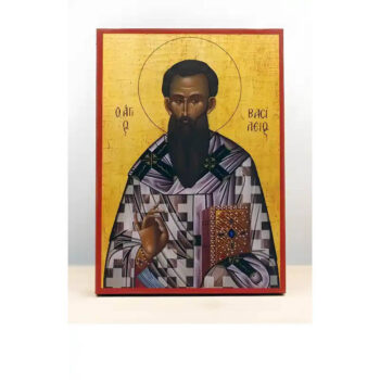 Εικόνα Ορθοδοξίας με περίγραμμα χρυσό σε ξύλο Φλαμουρίας  με  βάση Άγιος Βασίλειος ο Μέγας της Καισάρειας, Ξύλινη Χειροποίητη Εικόνα Ελληνικού Βυζαντινού Στυλ Κρεμαστή σε ξύλινη πλάκα Χειροποίητη Ελληνορθόδοξη εικόνα του Ιησού Χριστού, Κρεμαστή πλάκα βυζαντινής τέχνης, χριστιανική τέχνη 45x35 cm (17,7 x 13,8 ίντσες)  INTRAEK-342111026 - Image 1