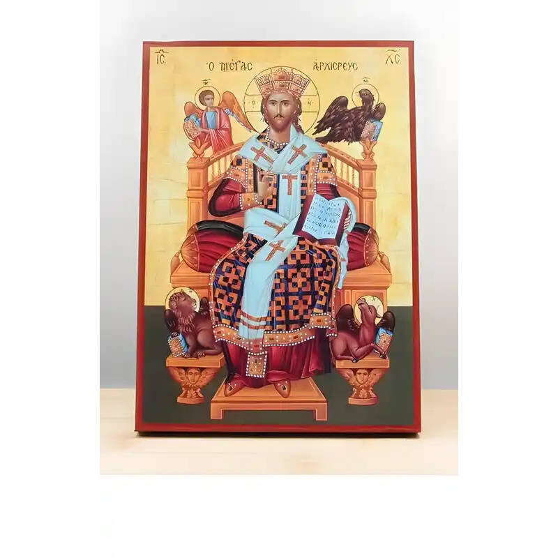 Εικόνα Ορθοδοξίας με περίγραμμα χρυσό σε ξύλο Φλαμουρίας  με  βάση Ιησούς Χριστός ο Μέγας Αρχιερέας, Ξύλινη Χειροποίητη Εικόνα Ελληνικού Βυζαντινού Στυλ τοίχου Κρεμασμένη σε ξύλινη πλάκα Θρησκευτικό θέμα Χειροποίητη Ελληνορθόδοξη εικόνα του Ιησού Χριστού, Κρεμαστή πλάκα βυζαντινής τέχνης, χριστιανική τέχνη Διάσταση 40x30 cm (15,8 x 11,8 ίντσες)  INTRAEK-2111020