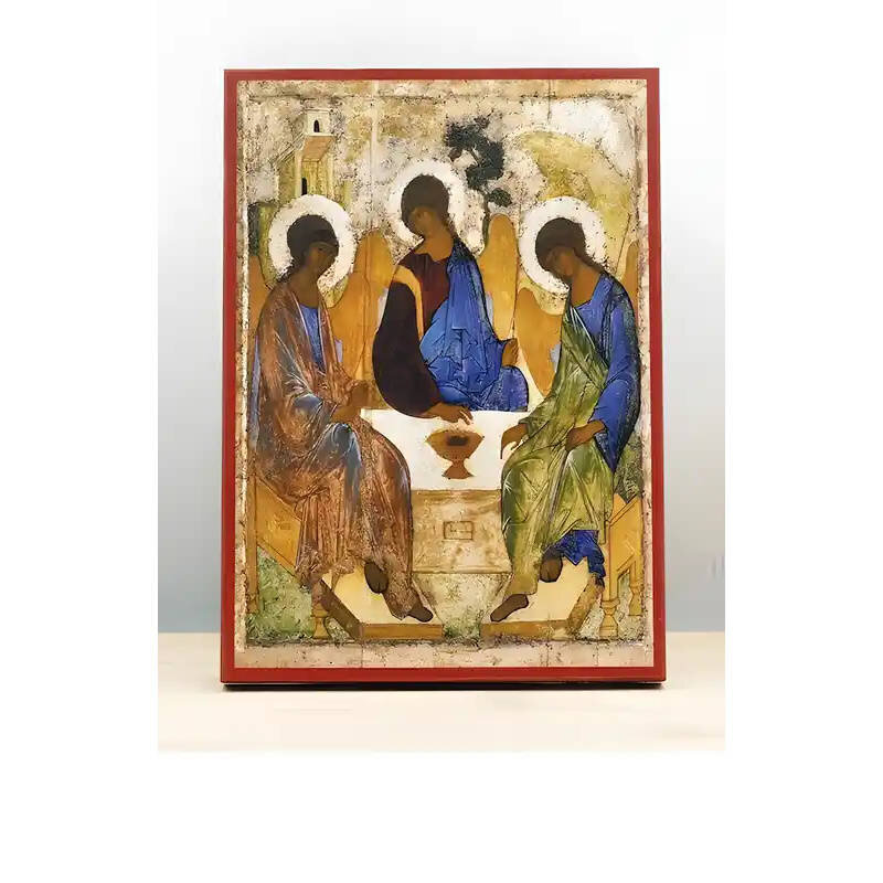 Εικόνα Ορθοδοξίας με περίγραμμα χρυσό σε ξύλο Φλαμουρίας  με  βάση Αγία Τριάδα Παλαιάς Διαθήκης, Ξύλινη Χειροποίητη Εικόνα Ελληνικού Premium Βυζαντινού Στυλ Κρεμαστή σε ξύλινη πλάκα Θρησκευτικό θέμα Χειροποίητη Ελληνορθόδοξη εικόνα του Ιησού Χριστού, Κρεμαστή πλάκα βυζαντινής τέχνης, χριστιανική τέχνη Δίασταση 50x40 cm (19,7 x 15,8)  INTRAEK-11342111017