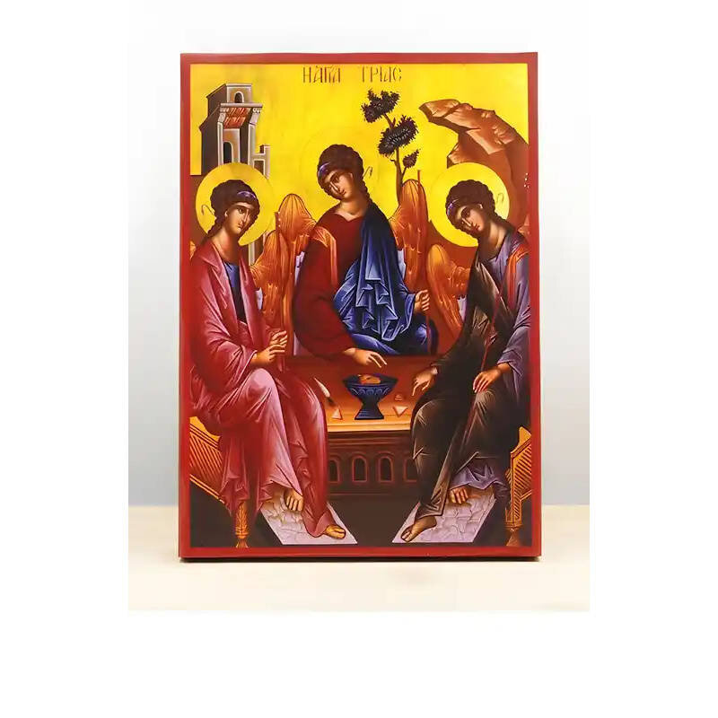 Εικόνα Ορθοδοξίας με περίγραμμα χρυσό σε ξύλο Φλαμουρίας  με  βάση Αγία Τριάδα Παλαιάς Διαθήκης, Ξύλινη Χειροποίητη Εικόνα Ελληνικού Premium Βυζαντινού Στυλ Κρεμαστή σε ξύλινη πλάκα Θρησκευτικό θέμα Χειροποίητη Ελληνορθόδοξη εικόνα του Ιησού Χριστού, Κρεμαστή πλάκα βυζαντινής τέχνης, χριστιανική τέχνη Δίασταση 50x40 cm (19,7 x 15,8)  INTRAEK-11342111016