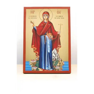 Εικόνα Ορθοδοξίας με περίγραμμα χρυσό σε ξύλο Φλαμουρίας με βάση Παναγία η Προστάτιδα του Αγίου Όρους, Ξύλινη Χειροποίητη Εικόνα με Ψηφιακή Εκτύπωση Ελληνικού Βυζαντινού Στυλ επιτοίχιας υψηλής ποιότητας Χειροποίητη Ελληνορθόδοξη εικόνα του Ιησού Χριστού, Κρεμαστή πλάκα βυζαντινής τέχνης, χριστιανική τέχνη 45x35 cm (17,7 x 13,8 ίντσες) INTRAEK-342111007