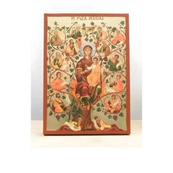 Εικόνα Ορθοδοξίας με περίγραμμα χρυσό σε ξύλο Φλαμουρίας  με  βάση Virgin Mary The Tree of Jesse, Ξύλινη Χειροποίητη Εικόνα μεΨηφιακή Εκτύπωση Ελληνικού Premium Βυζαντινού Στυλ Κρεμασμένο σε ξύλινη πλάκα Χειροποίητη Ελληνορθόδοξη εικόνα του Ιησού Χριστού, Κρεμαστή πλάκα βυζαντινής τέχνης, χριστιανική τέχνη Διάσταση 10x7 cm (3,9 x 2,8 ίντσες)  INTRAEK-11005 - Image 1