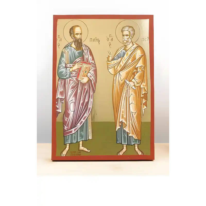 Εικόνα Ορθοδοξίας με περίγραμμα χρυσό σε ξύλο Φλαμουρίας  με  βάση Άγιοι Απόστολοι Παύλος και Πέτρος, Ξύλινη Χειροποίητη Εικόνα με Ψηφιακή Εκτύπωση Ελληνικό Premium Βυζαντινού Στυλ Κρεμαστό στον τοίχο Θρησκευτικό Θέμα Χειροποίητη Ελληνορθόδοξη εικόνα του Ιησού Χριστού, Κρεμαστή πλάκα βυζαντινής τέχνης, χριστιανική τέχνη Διάσταση 26x20 cm (10,2 x 7,9 ίντσες)  INTRAEK-22611001