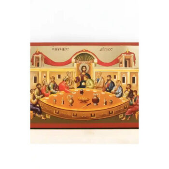 Εικόνα Ορθοδοξίας με περίγραμμα χρυσό σε ξύλο Φλαμουρίας  με  βάση Ο Μυστικός Δείπνος, Ιησούς Χριστός με Αποστόλους, Ξύλινη Χειροποίητη Εικόνα με Φύλλο Χρυσού Αλουμινίου Κρεμασμένο σε ξύλινη πλάκα Ελληνικού Βυζαντινού Στυλ Χειροποίητη Ελληνορθόδοξη εικόνα του Ιησού Χριστού, Κρεμαστή πλάκα βυζαντινής τέχνης, χριστιανική τέχνη 45x35 cm (17,7 x 13,8 ίντσες)  INTRAEK-342111000 - Image 1