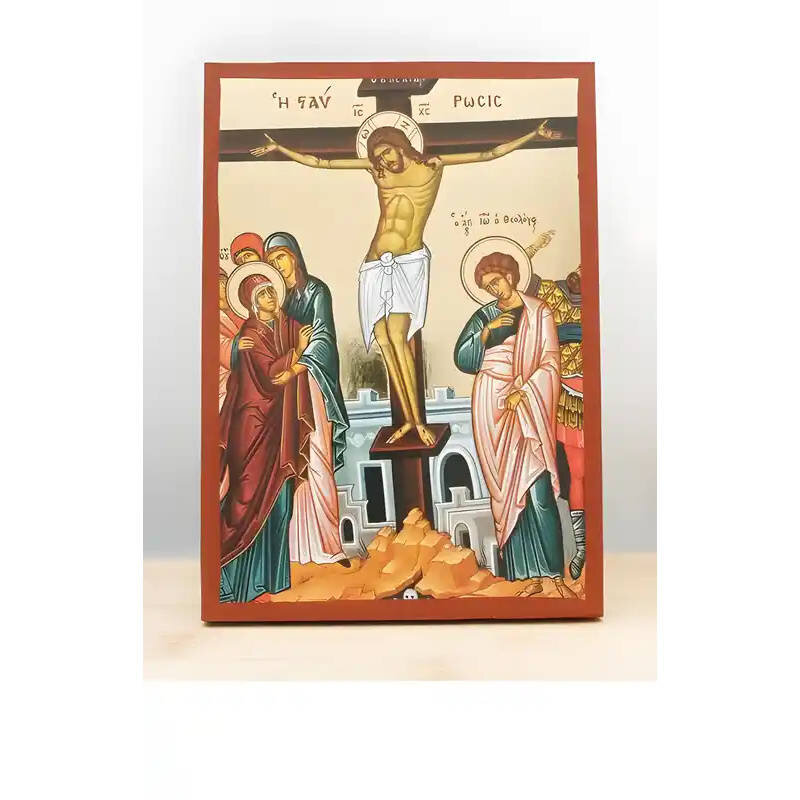 Εικόνα Ορθοδοξίας με περίγραμμα χρυσό σε ξύλο Φλαμουρίας  με  βάση Η Σταύρωση και ο Θάνατος του Ιησού Χριστού, Ξύλινη Χειροποίητη Εικόνα μεΨηφιακή Εκτύπωση Ελληνικού Βυζαντινού Στυλ Κρεμασμένο σε ξύλινη πλάκα Χειροποίητη Ελληνορθόδοξη εικόνα του Ιησού Χριστού, Κρεμαστή πλάκα βυζαντινής τέχνης, χριστιανική τέχνη 45x35 cm (17,7 x 13,8 ίντσες)  INTRAEK-342110998