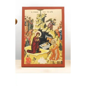 Εικόνα Ορθοδοξίας με περίγραμμα χρυσό σε ξύλο Φλαμουρίας  με  βάση Γένεση του Ιησού Χριστού, Ξύλινη Χειροποίητη Εικόνα μεΨηφιακή Εκτύπωση Ελληνικού Premium Βυζαντινού Στυλ Κρεμασμένο σε ξύλινη πλάκα Θρησκευτικό Χειροποίητη Ελληνορθόδοξη εικόνα του Ιησού Χριστού, Κρεμαστή πλάκα βυζαντινής τέχνης, χριστιανική τέχνη Διάσταση 40x30 cm (15,8 x 11,8 ίντσες)  INTRAEK-2110997 - Image 1