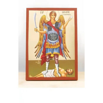 Εικόνα Ορθοδοξίας με περίγραμμα χρυσό σε ξύλο Φλαμουρίας  με  βάση Αρχάγγελος Μιχαήλ Πανορμίτης του Syme Fullbody, Ξύλινη Χειροποίητη Εικόνα μεΨηφιακή Εκτύπωση Ελληνικής Βυζαντινής τεχνοτροπίας Κρεμαστή σε ξύλινη πλάκα Χειροποίητη Ελληνορθόδοξη εικόνα του Ιησού Χριστού, Κρεμαστή πλάκα βυζαντινής τέχνης, χριστιανική τέχνη 45x35 cm (17,7 x 13,8 ίντσες)  INTRAEK-342110985 - Image 1