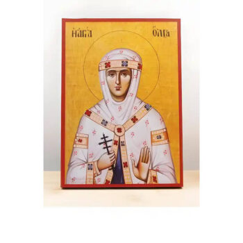 Εικόνα Ορθοδοξίας με περίγραμμα χρυσό σε ξύλο Φλαμουρίας  με  βάση Αγία Όλγα του Κιέβου, Ξύλινη Χειροποίητη Εικόνα Ελληνικού Premium Βυζαντινού Στυλ Κρεμασμένη σε ξύλινη πλάκα Χειροποίητη Ελληνορθόδοξη εικόνα του Ιησού Χριστού, Κρεμαστή πλάκα βυζαντινής τέχνης, χριστιανική τέχνη 45x35 cm (17,7 x 13,8 ίντσες)  INTRAEK-342110983 - Image 1