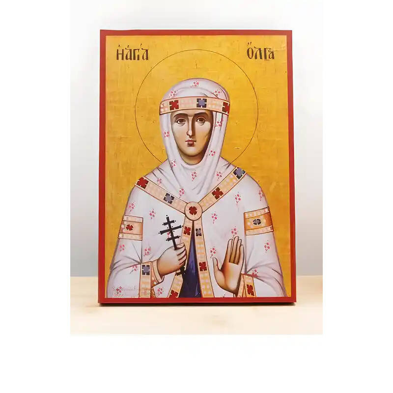 Εικόνα Ορθοδοξίας με περίγραμμα χρυσό σε ξύλο Φλαμουρίας  με  βάση Αγία Όλγα του Κιέβου, Ξύλινη Χειροποίητη Εικόνα Ελληνικού Premium Βυζαντινού Στυλ Κρεμασμένη σε ξύλινη πλάκα Χειροποίητη Ελληνορθόδοξη εικόνα του Ιησού Χριστού, Κρεμαστή πλάκα βυζαντινής τέχνης, χριστιανική τέχνη Διάσταση 10x7 cm (3,9 x 2,8 ίντσες)  INTRAEK-10983