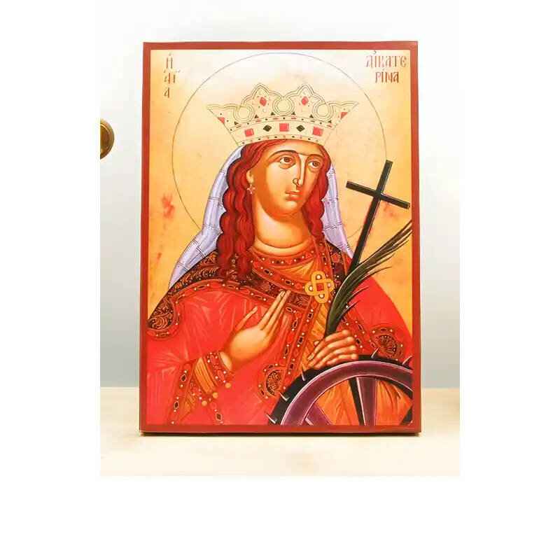 Εικόνα Ορθοδοξίας με περίγραμμα χρυσό σε ξύλο Φλαμουρίας  με  βάση Αγία Αικατερίνη «Αικατερίνη» Αλεξάνδρειας, Ξύλινη Χειροποίητη Εικόνα Ελληνικού Βυζαντινού Στυλ Κρεμασμένη σε ξύλινη πλάκα Χειροποίητη Ελληνορθόδοξη εικόνα του Ιησού Χριστού, Κρεμαστή πλάκα βυζαντινής τέχνης, χριστιανική τέχνη Διάσταση 40x30 cm (15,8 x 11,8 ίντσες)  INTRAEK-2110970