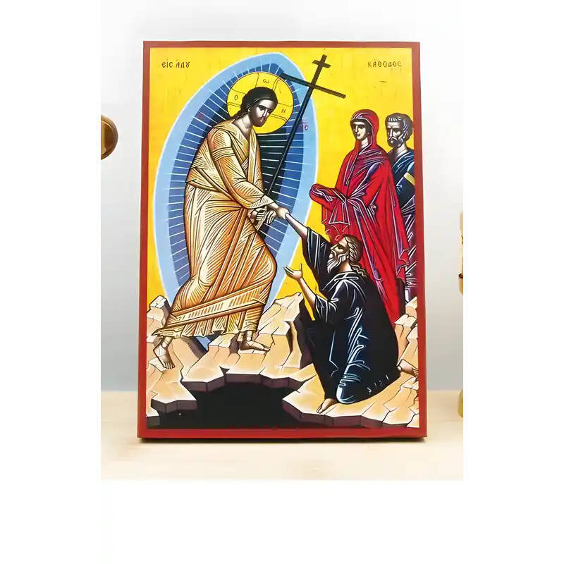 Εικόνα Ορθοδοξίας με περίγραμμα χρυσό σε ξύλο Φλαμουρίας  με  βάση Ο Ιησούς Χριστός Κάθοδος στην Κόλαση, Ξύλινη Χειροποίητη Εικόνα Ελληνικού Premium Βυζαντινού Στυλ τοίχου Κρεμασμένη σε ξύλινη πλάκα Ορθόδοξο θρησκευτικό θέμα Χειροποίητη Ελληνορθόδοξη εικόνα του Ιησού Χριστού, Κρεμαστή πλάκα βυζαντινής τέχνης, χριστιανική τέχνη 45x35 cm (17,7 x 13,8 ίντσες)  INTRAEK-342110969