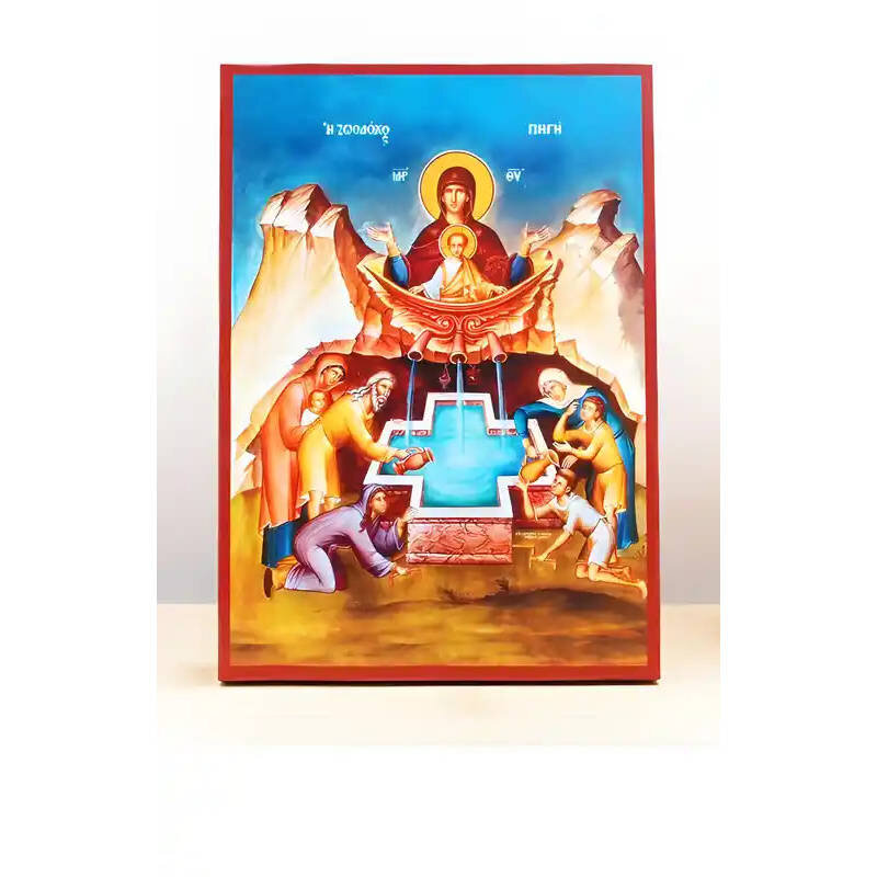 Εικόνα Ορθοδοξίας με περίγραμμα χρυσό σε ξύλο Φλαμουρίας  με  βάση Παναγία η Ζωοδόχος Πηγή με τον Ιησού Μπλε, Ξύλινη Χειροποίητη Εικόνα Ελληνικού Premium Βυζαντινού Στυλ Κρεμασμένο σε Ξυλόπλακα Θρησκευτικό Χειροποίητη Ελληνορθόδοξη εικόνα του Ιησού Χριστού, Κρεμαστή πλάκα βυζαντινής τέχνης, χριστιανική τέχνη Διάσταση 10x7 cm (3,9 x 2,8 ίντσες)  INTRAEK-10964