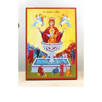 Εικόνα Ορθοδοξίας με περίγραμμα χρυσό σε ξύλο Φλαμουρίας  με  βάση Παναγία η Ζωοδόχος Πηγή με Jesus Beige, Ξύλινη Χειροποίητη Εικόνα Ελληνικού Premium Βυζαντινού Στυλ τοίχου Κρεμασμένη σε Ξυλόπλακα Religious Χειροποίητη Ελληνορθόδοξη εικόνα του Ιησού Χριστού, Κρεμαστή πλάκα βυζαντινής τέχνης, χριστιανική τέχνη 45x35 cm (17,7 x 13,8 ίντσες)  INTRAEK-342110963 - Image 1