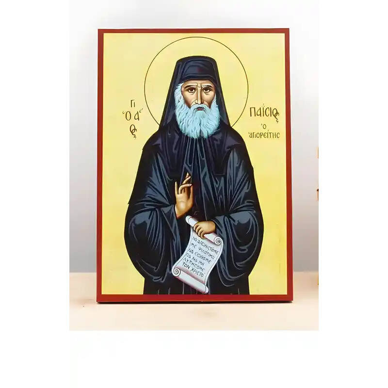 Εικόνα Ορθοδοξίας με περίγραμμα χρυσό σε ξύλο Φλαμουρίας  με  βάση Άγιος Παΐσιος ο Αγιορείτης, Ξύλινη Χειροποίητη Εικόνα Ελληνικού Premium Βυζαντινού Στυλ Κρεμαστή σε ξύλινη πλάκα Θρησκευτικό θέμα Χειροποίητη Ελληνορθόδοξη εικόνα του Ιησού Χριστού, Κρεμαστή πλάκα βυζαντινής τέχνης, χριστιανική τέχνη Διάσταση 10x7 cm (3,9 x 2,8 ίντσες)  INTRAEK-10958