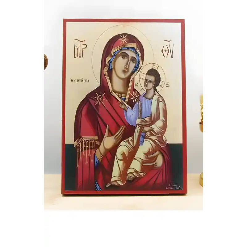 Εικόνα Ορθοδοξίας με περίγραμμα χρυσό σε ξύλο Φλαμουρίας  με  βάση Η Παναγία η Οδηγήτρια με τον Ιησού, Ξύλινη Χειροποίητη Εικόνα Ελληνικού Βυζαντινού Στυλ Κρεμαστή σε Ξύλινη Πλάκα Θρησκευτικό Θέμα Χειροποίητη Ελληνορθόδοξη εικόνα του Ιησού Χριστού, Κρεμαστή πλάκα βυζαντινής τέχνης, χριστιανική τέχνη Διάσταση 10x7 cm (3,9 x 2,8 ίντσες)  INTRAEK-10950