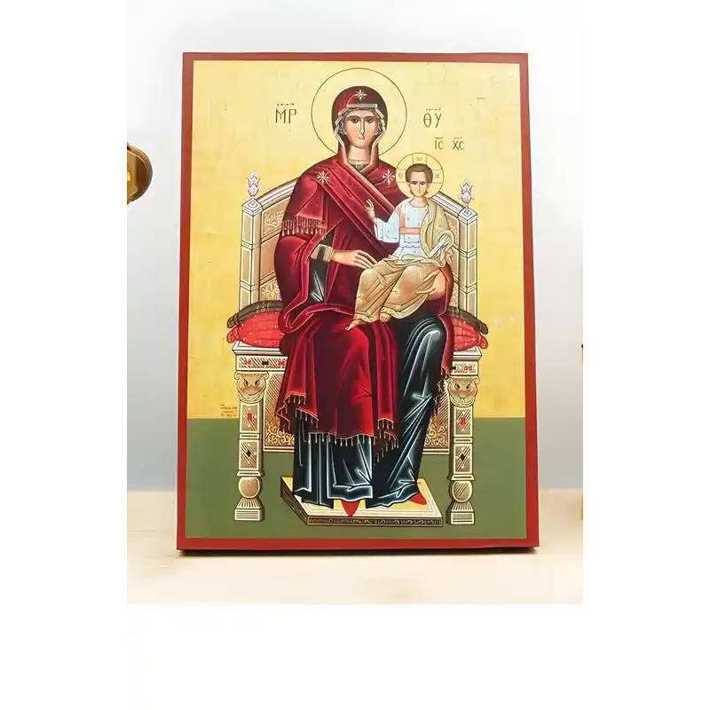 Εικόνα Ορθοδοξίας με περίγραμμα χρυσό σε ξύλο Φλαμουρίας  με  βάση Παναγία Ένθρονη με τον Ιησού, Ξύλινη Χειροποίητη Εικόνα Ελληνικού Βυζαντινού Στυλ τοίχου Κρεμασμένη σε ξύλινη πλάκα Θρησκευτικό θέμα Χειροποίητη Ελληνορθόδοξη εικόνα του Ιησού Χριστού, Κρεμαστή πλάκα βυζαντινής τέχνης, χριστιανική τέχνη Δίασταση 50x40 cm (19,7 x 15,8)  INTRAEK-11342110949