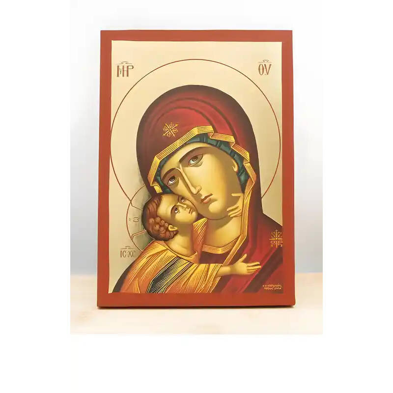 Εικόνα Ορθοδοξίας με περίγραμμα χρυσό σε ξύλο Φλαμουρίας  με  βάση Παναγία με πορτρέτο του Ιησού, Ξύλινη χειροποίητη εικόνα μεΨηφιακή Εκτύπωση επιτοίχιας ελληνικής βυζαντινής τεχνοτροπίας Premium Χειροποίητη Ελληνορθόδοξη εικόνα του Ιησού Χριστού, Κρεμαστή πλάκα βυζαντινής τέχνης, χριστιανική τέχνη Δίασταση 50x40 cm (19,7 x 15,8)  INTRAEK-11342110947