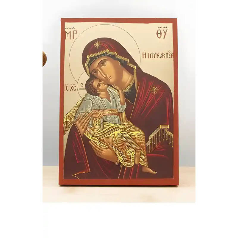 Εικόνα Ορθοδοξίας με περίγραμμα χρυσό σε ξύλο Φλαμουρίας  με  βάση Παναγία Γλυκό Φιλί «Γλυκοφιλούσα» με τον Ιησού, Ξύλινη Χειροποίητη Εικόνα με Ψηφιακή Εκτύπωση Ελληνικό Premium Βυζαντινό Στυλ Επιτοίχιο Θρησκευτικό Χειροποίητη Ελληνορθόδοξη εικόνα του Ιησού Χριστού, Κρεμαστή πλάκα βυζαντινής τέχνης, χριστιανική τέχνη Διάσταση 26x20 cm (10,2 x 7,9 ίντσες)  INTRAEK-22610946