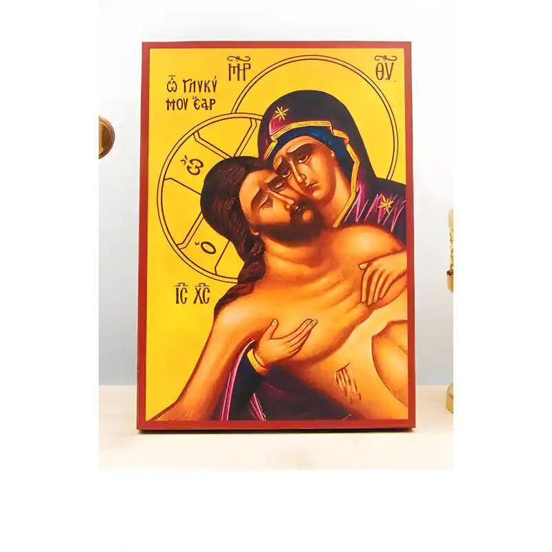 Εικόνα Ορθοδοξίας με περίγραμμα χρυσό σε ξύλο Φλαμουρίας  με  βάση Εξαιρετική Ταπεινοφροσύνη του Ιησού Χριστού «Άνθρωπος των Θλίψεων» με την Παναγία, Ξύλινη Χειροποίητη Εικόνα Ελληνικής Βυζαντινής Στυλ Κρεμάστρα τοίχου Χειροποίητη Ελληνορθόδοξη εικόνα του Ιησού Χριστού, Κρεμαστή πλάκα βυζαντινής τέχνης, χριστιανική τέχνη Δίασταση 50x40 cm (19,7 x 15,8)  INTRAEK-11342110943