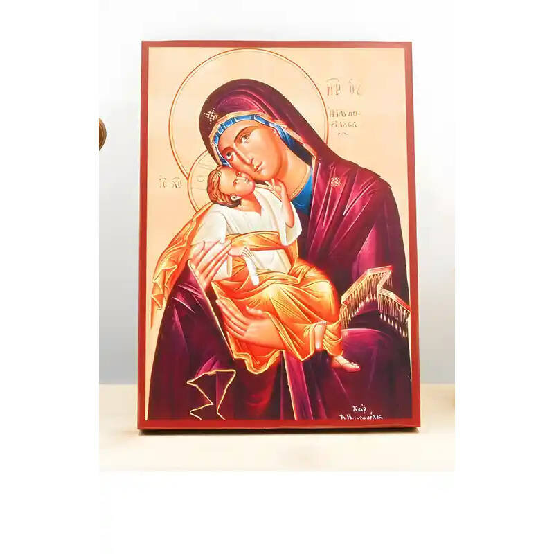 Εικόνα Ορθοδοξίας με περίγραμμα χρυσό σε ξύλο Φλαμουρίας  με  βάση Παναγία Γλυκοφιλούσα «Γλυκοφιλούσα» με τον Ιησού, Ξύλινη Χειροποίητη Εικόνα Ελληνικής Premium Βυζαντινού Στυλ Κρεμασμένη σε ξύλινη πλάκα Χειροποίητη Ελληνορθόδοξη εικόνα του Ιησού Χριστού, Κρεμαστή πλάκα βυζαντινής τέχνης, χριστιανική τέχνη Δίασταση 50x40 cm (19,7 x 15,8)  INTRAEK-11342110939