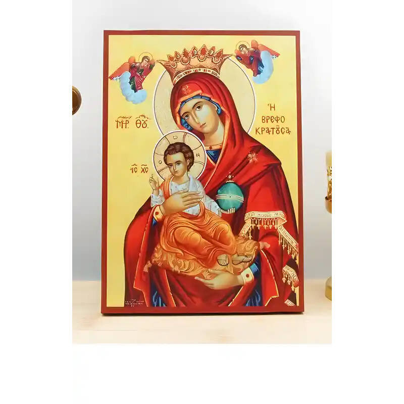 Εικόνα Ορθοδοξίας με περίγραμμα χρυσό σε ξύλο Φλαμουρίας  με  βάση Η Παναγία Βρεφοκρατούσα «Βρεφοκρατούσα» με τον Ιησού, Ξύλινη Χειροποίητη Εικόνα Ελληνικής Ακριβούς Βυζαντινής τεχνοτροπίας Κρεμασμένη σε ξύλινη πλάκα Χειροποίητη Ελληνορθόδοξη εικόνα του Ιησού Χριστού, Κρεμαστή πλάκα βυζαντινής τέχνης, χριστιανική τέχνη Δίασταση 50x40 cm (19,7 x 15,8)  INTRAEK-11342110938