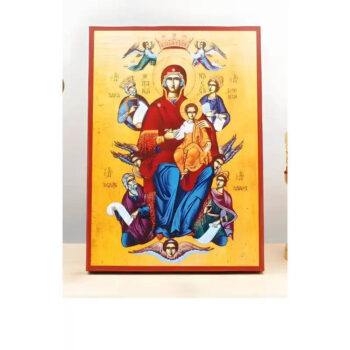 Εικόνα Ορθοδοξίας με περίγραμμα χρυσό σε ξύλο Φλαμουρίας με βάση Παναγία Ένθρονη Βασίλισσα του Σύμπαντος «Παντάνασα» με τον Ιησού, Ξύλινη Χειροποίητη Εικόνα Ελληνικής Βυζαντινής Στυλ Κρεμάστρα Χειροποίητη Ελληνορθόδοξη εικόνα του Ιησού Χριστού, Κρεμαστή πλάκα βυζαντινής τέχνης, χριστιανική τέχνη 45x35 cm (17,7 x 13,8 ίντσες) INTRAEK-342110937 - Image 1