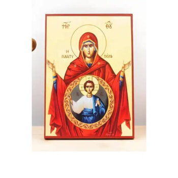 Εικόνα Ορθοδοξίας με περίγραμμα χρυσό σε ξύλο Φλαμουρίας  με  βάση Παναγία με τον Ιησού Πιο ευρύχωρο κι από τους ουρανούς «Πλατυτέρα», Ξύλινη Χειροποίητη Εικόνα Ελληνικής Βυζαντινής Στυλ Κρεμαστή σε τοίχο Χειροποίητη Ελληνορθόδοξη εικόνα του Ιησού Χριστού, Κρεμαστή πλάκα βυζαντινής τέχνης, χριστιανική τέχνη Διάσταση 40x30 cm (15,8 x 11,8 ίντσες)  INTRAEK-2110933 - Image 1