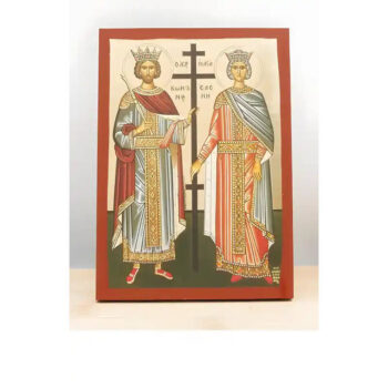 Εικόνα Ορθοδοξίας με περίγραμμα χρυσό σε ξύλο Φλαμουρίας  με  βάση Άγιος Κωνσταντίνος και Αγία Ελένη, Ξύλινη Χειροποίητη Εικόνα με Ψηφιακή Εκτύπωση Ελληνικό Premium Βυζαντινού Στυλ Κρεμαστό τοίχου Θρησκευτικό Θέμα Χειροποίητη Ελληνορθόδοξη εικόνα του Ιησού Χριστού, Κρεμαστή πλάκα βυζαντινής τέχνης, χριστιανική τέχνη Διάσταση 40x30 cm (15,8 x 11,8 ίντσες)  INTRAEK-2110922 - Image 1