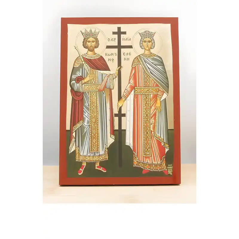 Εικόνα Ορθοδοξίας με περίγραμμα χρυσό σε ξύλο Φλαμουρίας  με  βάση Άγιος Κωνσταντίνος και Αγία Ελένη, Ξύλινη Χειροποίητη Εικόνα με Ψηφιακή Εκτύπωση Ελληνικό Premium Βυζαντινού Στυλ Κρεμαστό τοίχου Θρησκευτικό Θέμα Χειροποίητη Ελληνορθόδοξη εικόνα του Ιησού Χριστού, Κρεμαστή πλάκα βυζαντινής τέχνης, χριστιανική τέχνη Διάσταση 26x20 cm (10,2 x 7,9 ίντσες)  INTRAEK-22610922
