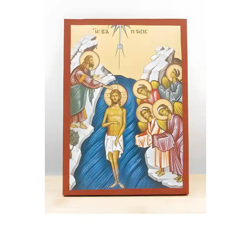 Εικόνα Ορθοδοξίας με περίγραμμα χρυσό σε ξύλο Φλαμουρίας  με  βάση Η Βάπτιση του Ιησού Χριστού, Ξύλινη Χειροποίητη Εικόνα με  Ψηφιακή Εκτύπωση Ελληνικού Premium Βυζαντινού Στυλ Κρεμασμένο σε ξύλινη πλάκα Θρησκευτικό θέμα Χειροποίητη Ελληνορθόδοξη εικόνα του Ιησού Χριστού, Κρεμαστή πλάκα βυζαντινής τέχνης, χριστιανική τέχνη Διάσταση 10x7 cm (3,9 x 2,8 ίντσες)  INTRAEK-10920