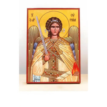 Εικόνα Ορθοδοξίας με περίγραμμα χρυσό σε ξύλο Φλαμουρίας  με  βάση Αρχάγγελος Ουριήλ, Ξύλινη Χειροποίητη Εικόνα Ελληνικού Premium Βυζαντινού Στυλ Κρεμασμένο σε ξύλινη πλάκα Θρησκευτικό θέμα Χειροποίητη Ελληνορθόδοξη εικόνα του Ιησού Χριστού, Κρεμαστή πλάκα βυζαντινής τέχνης, χριστιανική τέχνη 45x35 cm (17,7 x 13,8 ίντσες)  INTRAEK-342110918 - Image 1