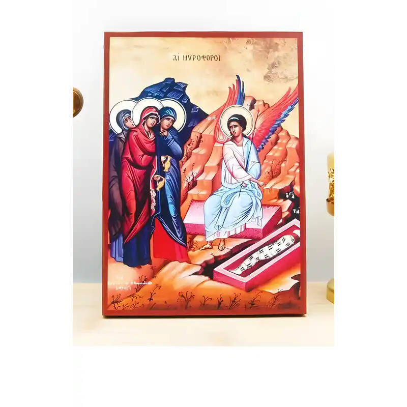 Εικόνα Ορθοδοξίας με περίγραμμα χρυσό σε ξύλο Φλαμουρίας  με  βάση Μυροφόρα, Ξύλινη Χειροποίητη Εικόνα Ελληνικού Premium Βυζαντινού Στυλ Κρεμασμένο σε ξύλινη πλάκα Ορθόδοξο Θρησκευτικό Θέμα Χειροποίητη Ελληνορθόδοξη εικόνα του Ιησού Χριστού, Κρεμαστή πλάκα βυζαντινής τέχνης, χριστιανική τέχνη Διάσταση 10x7 cm (3,9 x 2,8 ίντσες)  INTRAEK-10916