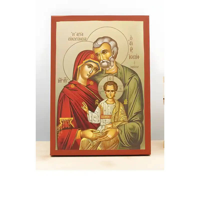 Εικόνα Ορθοδοξίας με περίγραμμα χρυσό σε ξύλο Φλαμουρίας  με  βάση Αγία Αγία Οικογένεια, Ξύλινη Χειροποίητη Εικόνα με Ψηφιακή Εκτύπωση Ελληνικό Premium Βυζαντινού Στυλ Κρεμασμένο σε ξύλινη πλάκα Θρησκευτικό θέμα Χειροποίητη Ελληνορθόδοξη εικόνα του Ιησού Χριστού, Κρεμαστή πλάκα βυζαντινής τέχνης, χριστιανική τέχνη Διάσταση 10x7 cm (3,9 x 2,8 ίντσες)  INTRAEK-10914