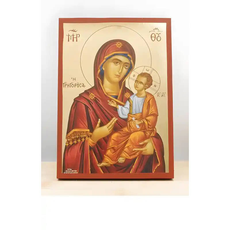 Εικόνα Ορθοδοξίας με περίγραμμα χρυσό σε ξύλο Φλαμουρίας  με  βάση Παναγία Οδηγήτρια "Γρηγορούσα" με τον Ιησού, Ξύλινη Χειροποίητη Εικόνα με  Ψηφιακή Εκτύπωση Ελληνικής Βυζαντινής Στυλ επιτοίχιας Χειροποίητη Ελληνορθόδοξη εικόνα του Ιησού Χριστού, Κρεμαστή πλάκα βυζαντινής τέχνης, χριστιανική τέχνη Διάσταση 26x20 cm (10,2 x 7,9 ίντσες)  INTRAEK-22610913