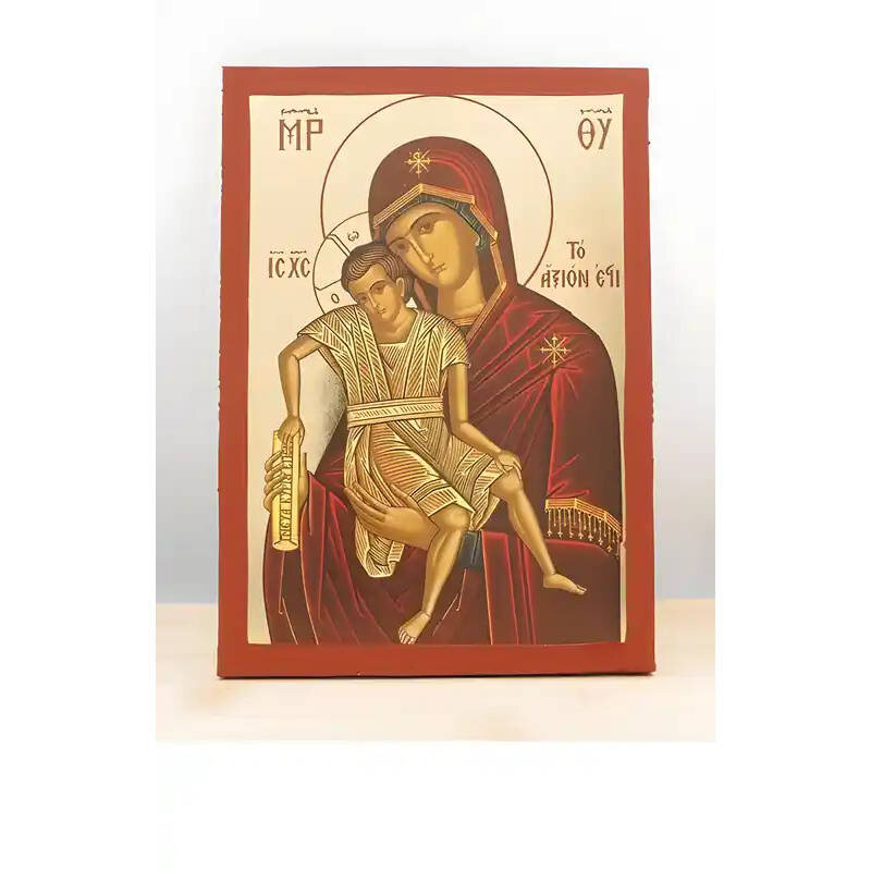 Εικόνα Ορθοδοξίας με περίγραμμα χρυσό σε ξύλο Φλαμουρίας  με  βάση Παναγία Άξιον Εστί με τον Ιησού, Ξύλινη Χειροποίητη Εικόνα με Ψηφιακή Εκτύπωση Ελληνικό Premium Βυζαντινού Στυλ Κρεμαστό τοίχου Θρησκευτικό Θέμα Χειροποίητη Ελληνορθόδοξη εικόνα του Ιησού Χριστού, Κρεμαστή πλάκα βυζαντινής τέχνης, χριστιανική τέχνη Διάσταση 40x30 cm (15,8 x 11,8 ίντσες)  INTRAEK-2110912